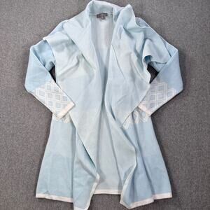 Evolution By Cyrus Chiana Graphic Open Drape Cardigan Petite Medium Blue Duster